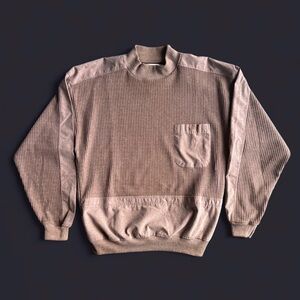 Vintage Huk-A-Poo Men’s Sweater size L Pullover Mock Neck Button Pocket
